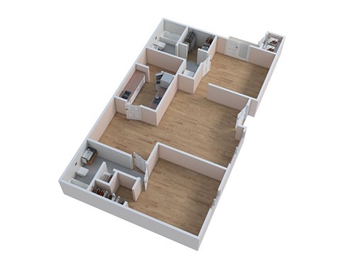 an overhead view of a 2 bedroom apartment floor plan